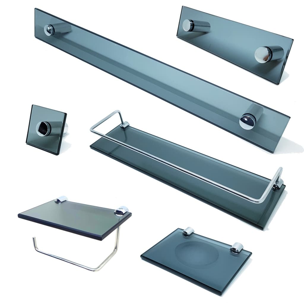 Kit De Acessorios P/ Banheiro 6 Pcs Em Vidro Fume KIT_EF_11