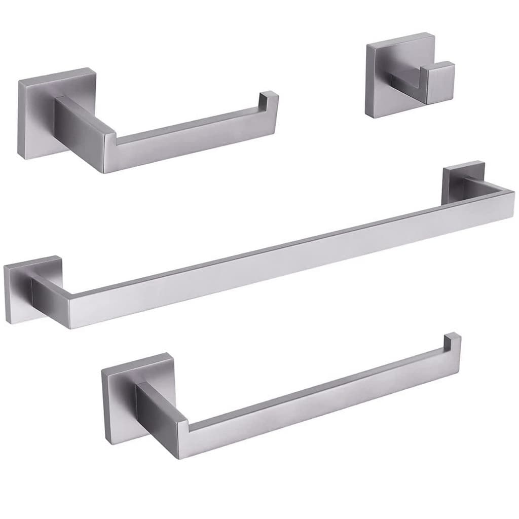Kit Acessórios Banheiro Inox 304 Escovado Luxo 4 Peças Prata