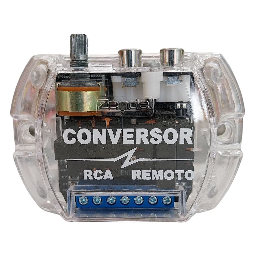 Conversor Automotivo Rca Estéreo Em Fibra De Vidro Saída Remote Filtro Anti Ruido Controle De Ganho