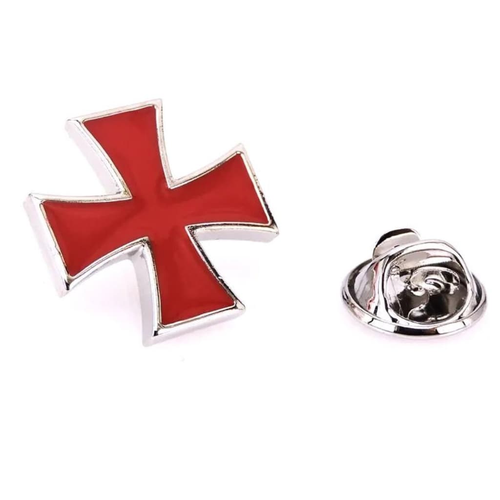 Pin Broche Cruz Templária Vermelha Fé Proteção Maçom Metal