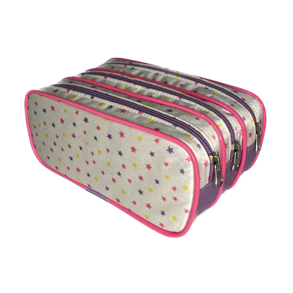 ESTOJO ESCOLAR TRIPLO LILAS COM PINK ESTOJOS KIDS
