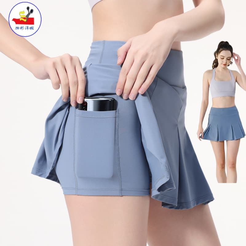 WSX Falso Shorts Esportivos De Duas Peças Saia Feminina Plissada Yoga Curta Cintura Alta Secagem Rápida Fitness A-Line B