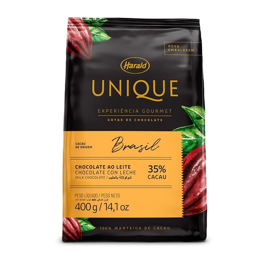 Chocolate em Gotas com 35% Cacau Ao Leite Brasil - Unique - 400g - Harald - Rizzo Confeitaria