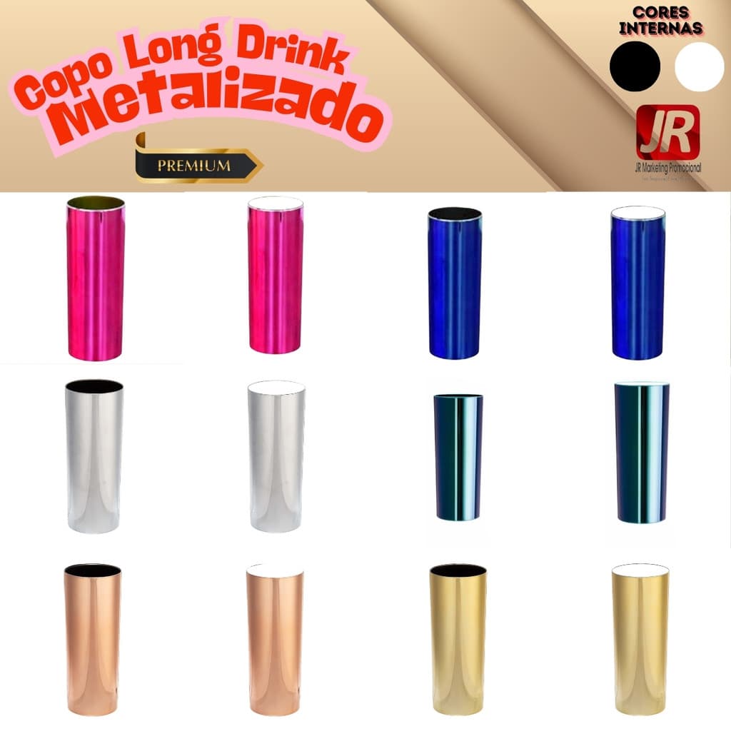 Copo Long Drink 350ml Metalizado Premium Copo Metalizado Liso Sem Gravar