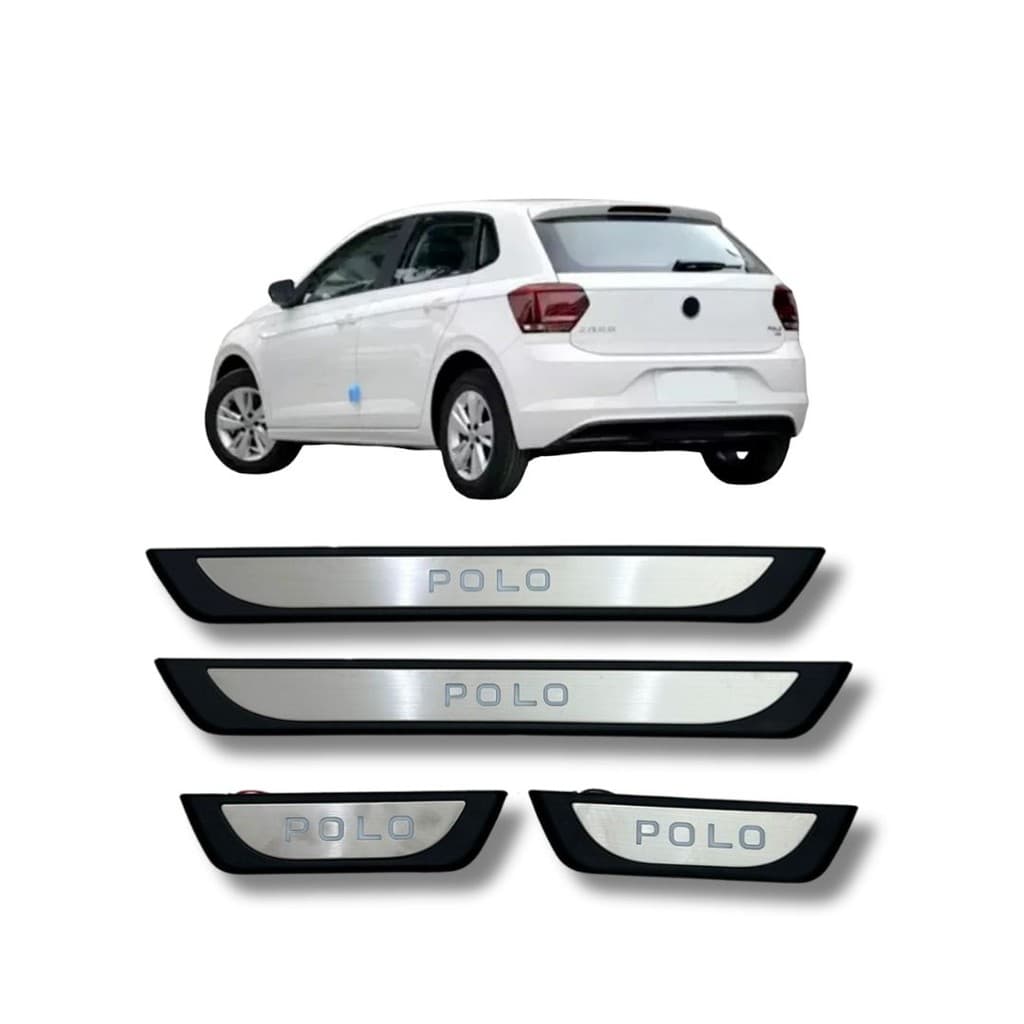 Kit Soleira 4 Portas Led Azul Aço Inox VW Polo MK6 2017