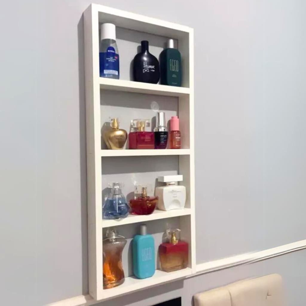 Expositor Prateleira Porta Perfume Esmalte Cosméticos Com Divisórias Em MDF Montado