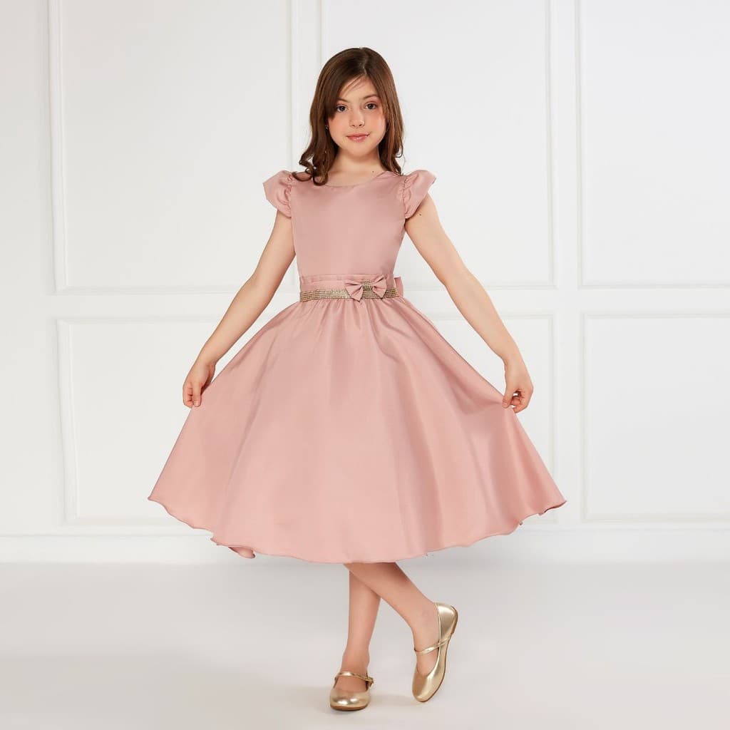 Vestido Casual Rosê Infantil Juvenil Festa Dama Florista