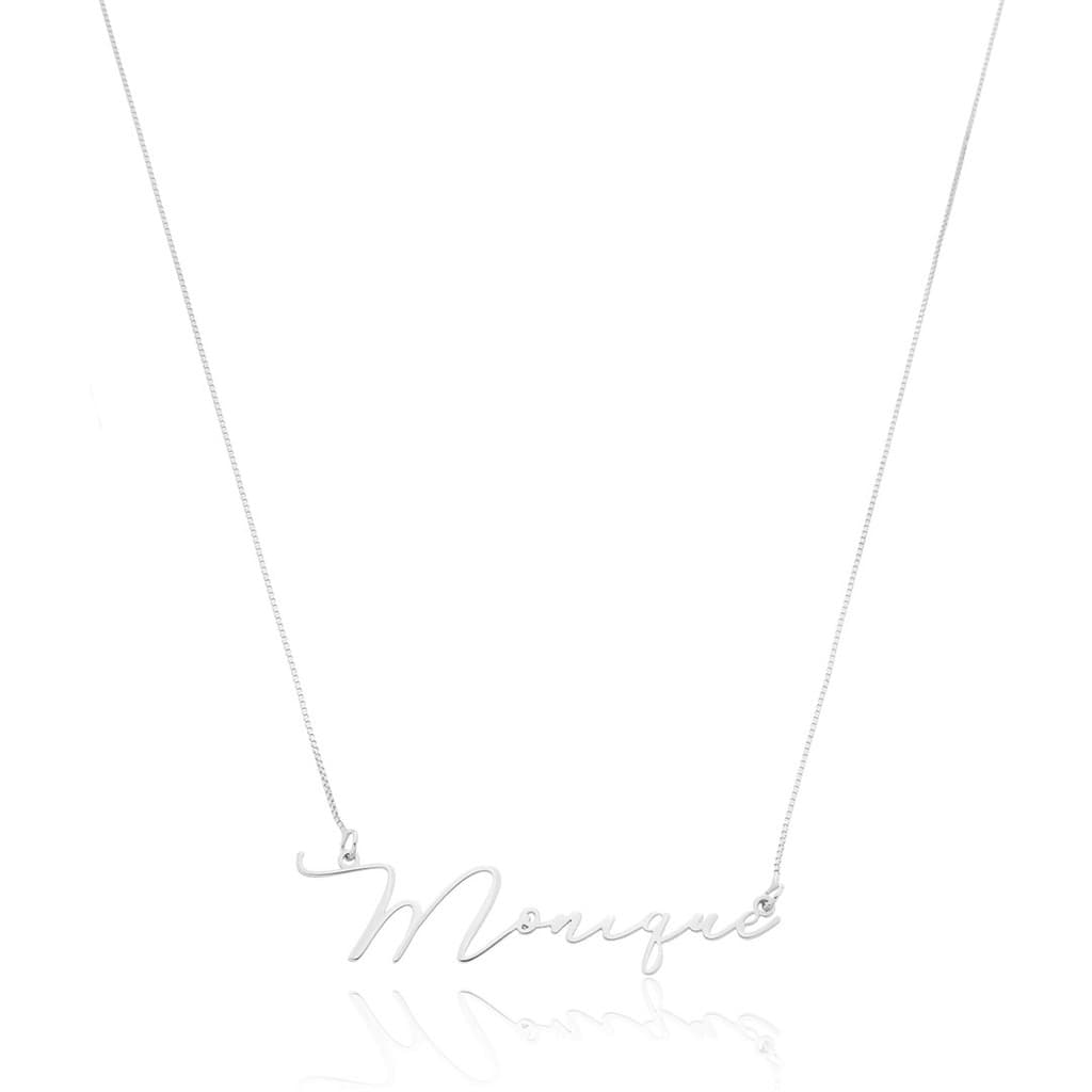 Colar Feminino Personalizado com Nome Manuscrito em Prata 925 Corrente Veneziana 45cm