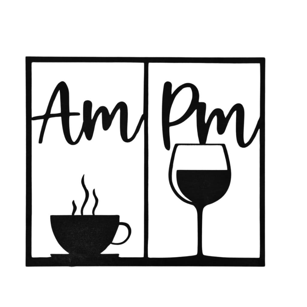 Aplique Quadro Decorativo Café e Vinho AM/PM em Mdf de Parede Decoração Sala Cozinha Area Gourmet