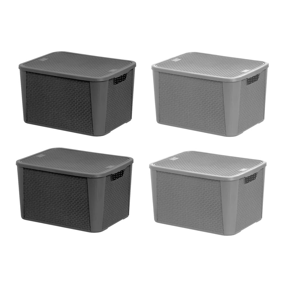 2 Caixa Organizadora Rattan Com Tampa Grande Retangular 17L Cinza Ou Preta Cesto Multiuso Plástico Decoração Plasnew