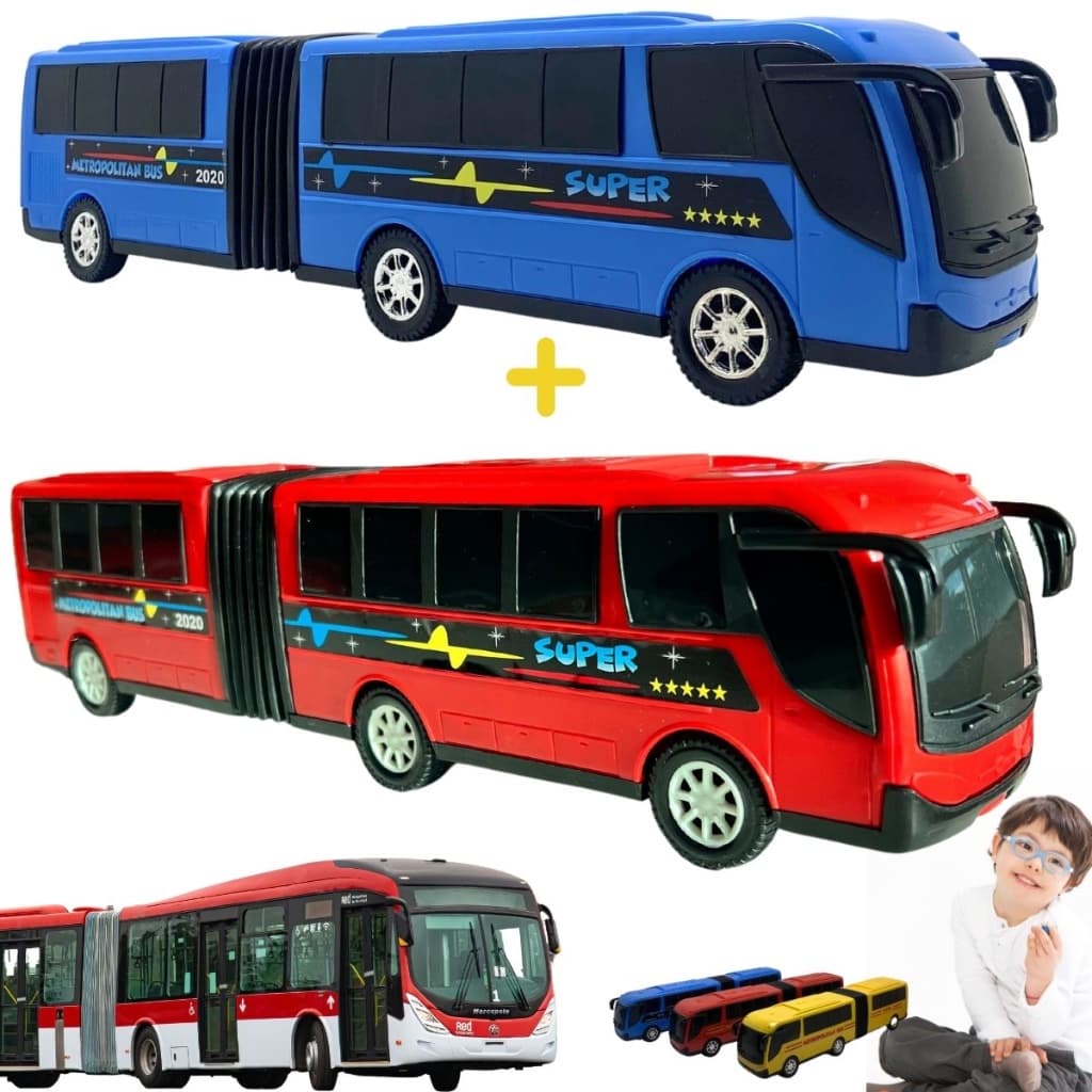 Kit 2 Ônibus Brinquedo Sanfona Carrinho Grande Articulado BRT Miniatura