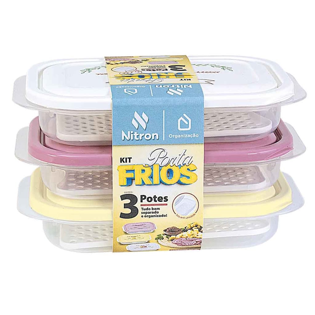 Kit Porta Frios com 3 Unidades para Geladeira Cozinha Organizada Organização de Frios