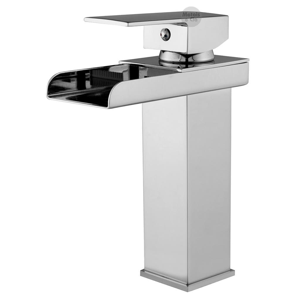 Torneira Monocomando Misturador Cascata Quadrada Baixa Cuba Banheiro Luxo Cromada Metal Inox água quente fria