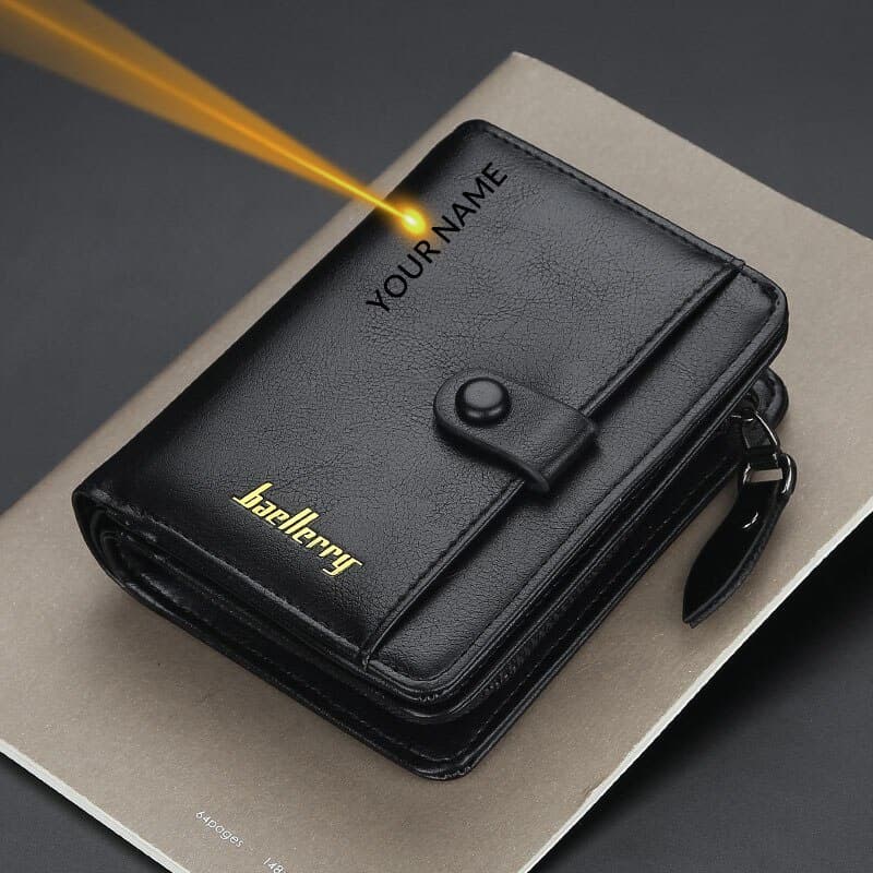 Nome Personalizado Carteira De Bolso Com Zíper Para Homens Couro De Alta Qualidade Carteiras PU Presente Do Dia Dos Pais
