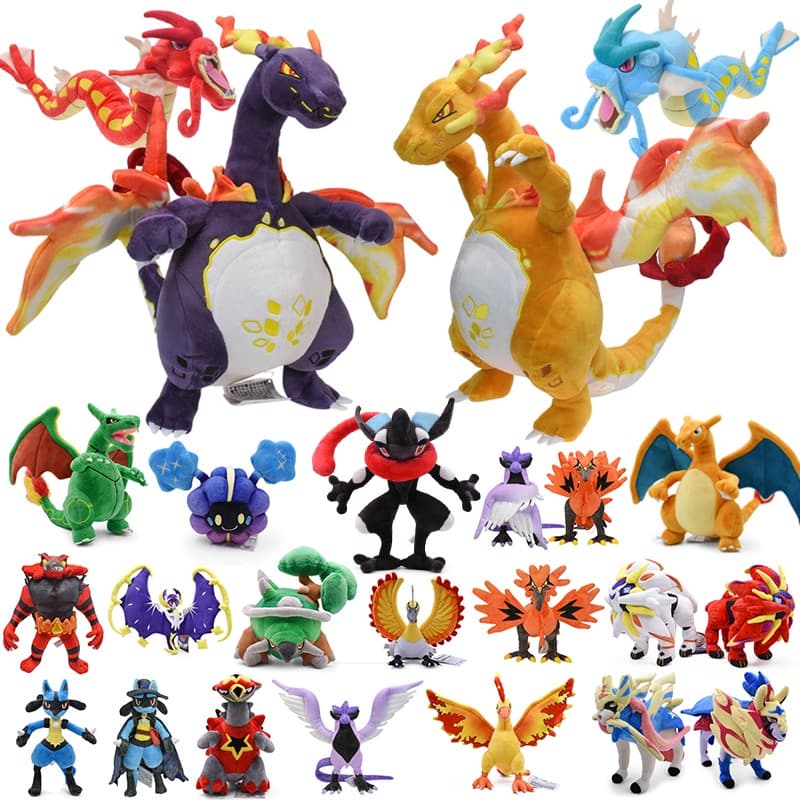 [Original] Tamanho grande Pokemon Brinquedo De Pelúcia Lucario Fennekin Mewtwo Charmander Brilhante Ho-Oh Ninetales Anime Brinquedos Recheados Presente De Natal Para Crianças