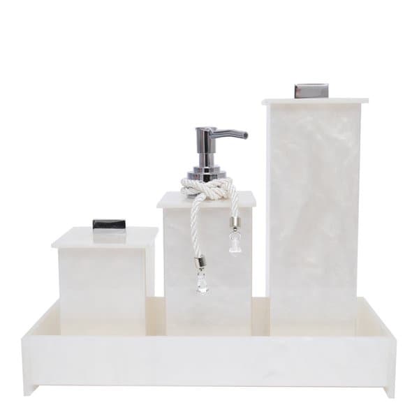 Kit Lavabo Com 4 Peças Elegance Acrílico Pérola Com Prata