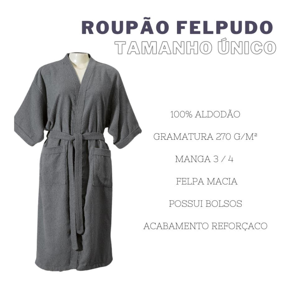 Roupão de Banho Adulto Felpudo 100% Algodão