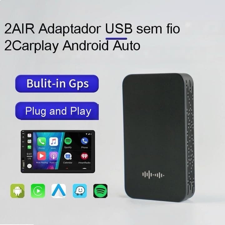 2Air 5.0 Adaptador WIFI e Bluetooth  CarPlay Android Auto Ai Box Wireless