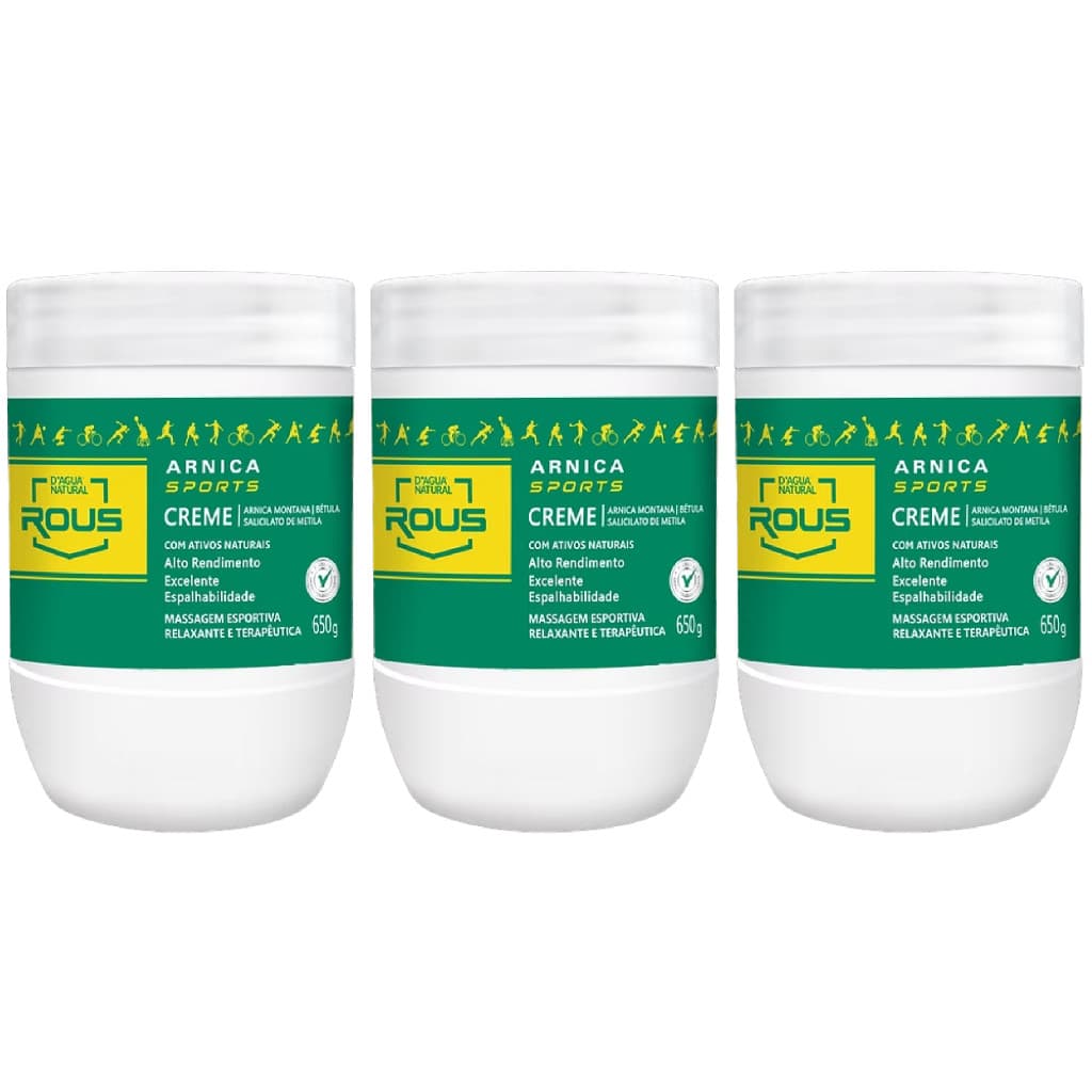 Creme Para Massagem Arnica Sports Rous 650g Dagua Natural Kit Com 3