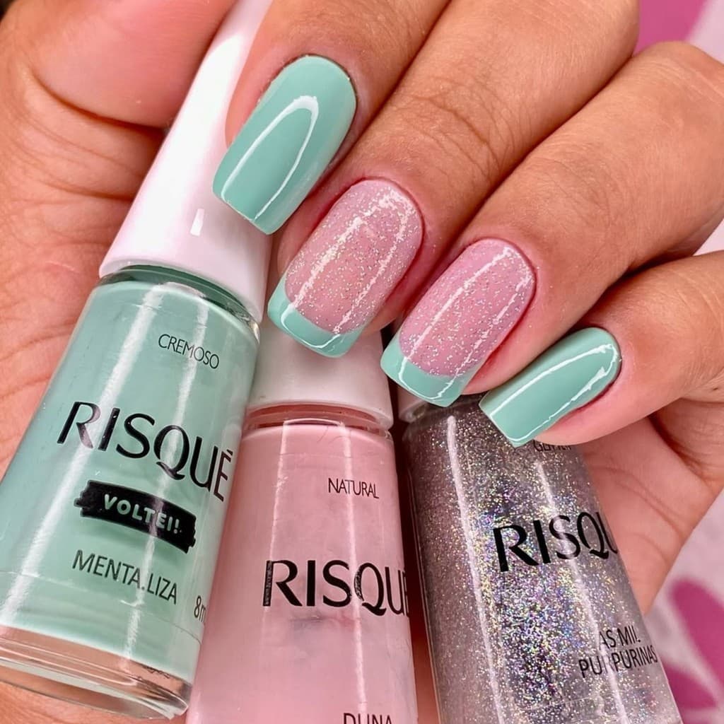 Kit 3 Esmalte Risque Verde Rosa Glitter Nova Cor Esmalte Atacado 8ml