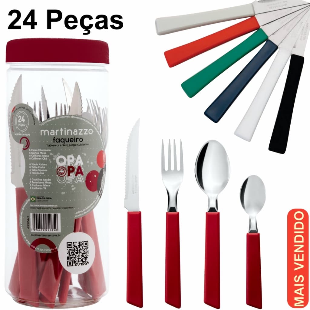Faqueiro Inox Conjunto Talheres Cozinha 24 Peças Jogo de Faqueiro inox Conjunto 24 pçs + Pote