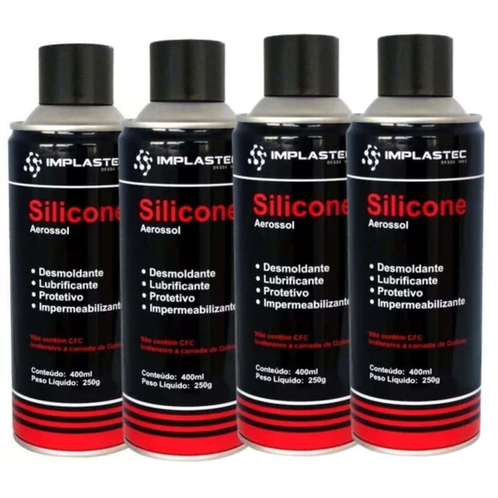 Kit 4 Silicone Spray Lubrificante Desmoldante Anticorrosivo 420ml - Implastec