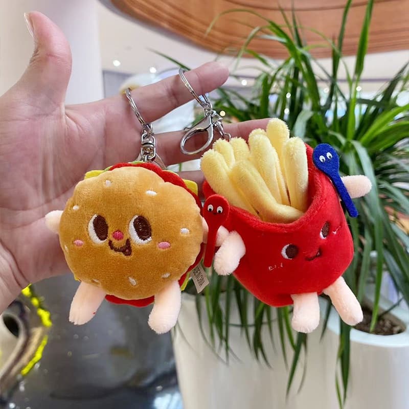 Desenho Animado Hamburgo , Batatas Fritas , Chaveiro De Boneca De Pelúcia , Pingente Novo Para Estudantes , Máquina