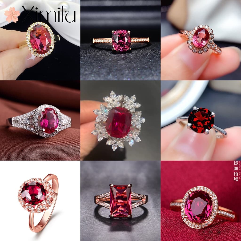⭐ Original Série Vermelha Multi-Estilo Série Vermelha Temperamento Ajustável Rosa Oval Rosa Vermelha Diamante Anel Fêmea Rubi Cristal Jóias