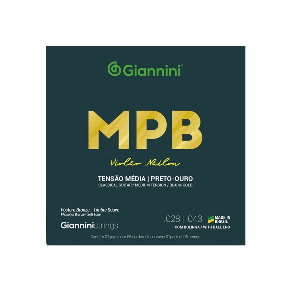 ENCORDOAMENTO GIANNINI VIOLÃO GENWBG PRETO OURO C/BOLINHA
