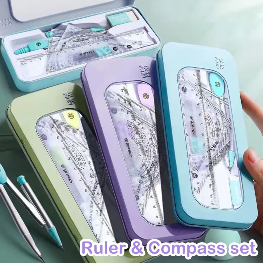 7pcs Conjunto De Ferramentas De Desenho Geométrico Matemático Multi-Funcional Apagador De Régua Transferidor De Compasso