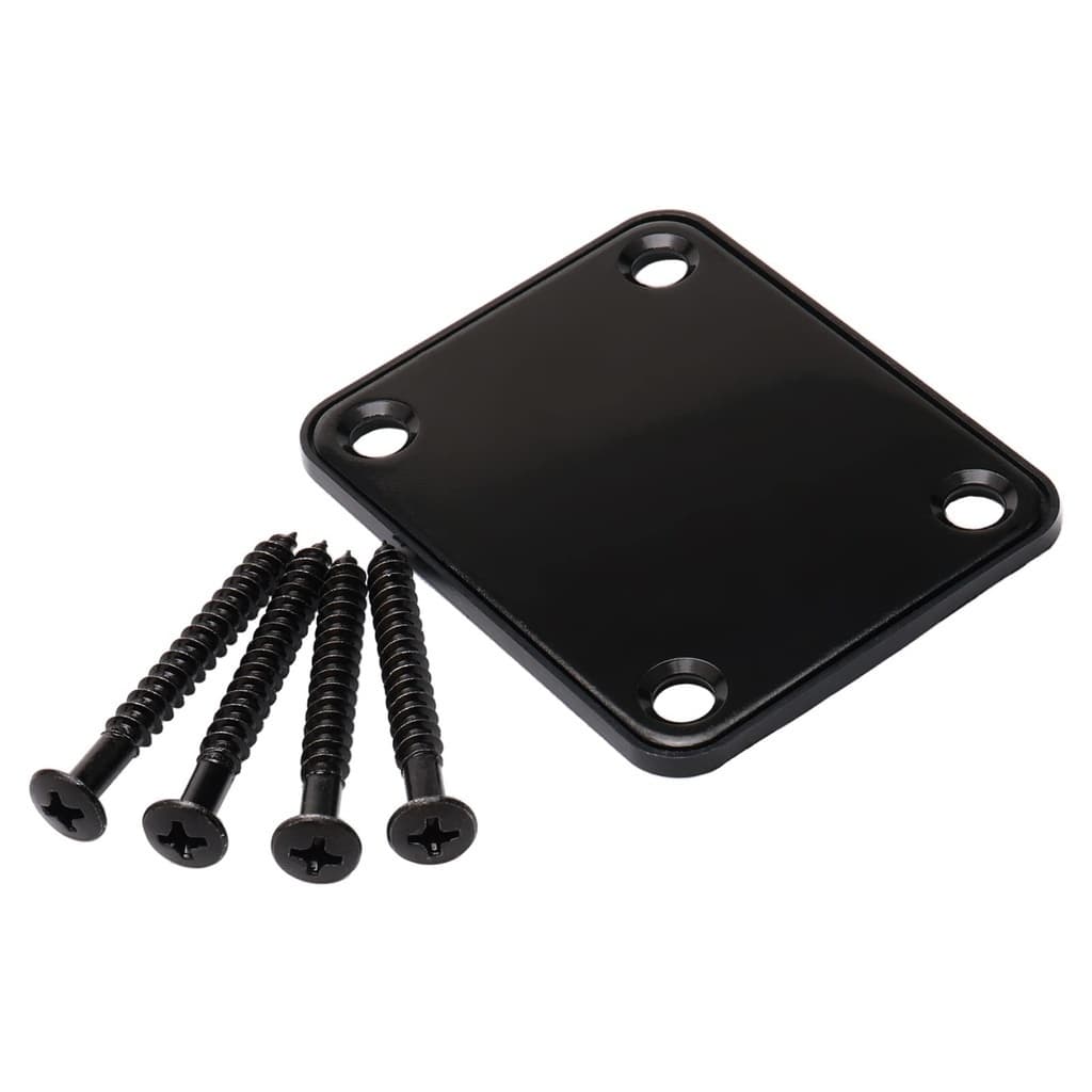 Neck Plate Preto Com Protetor E Parafusos Para Guitarra Contra Baixo