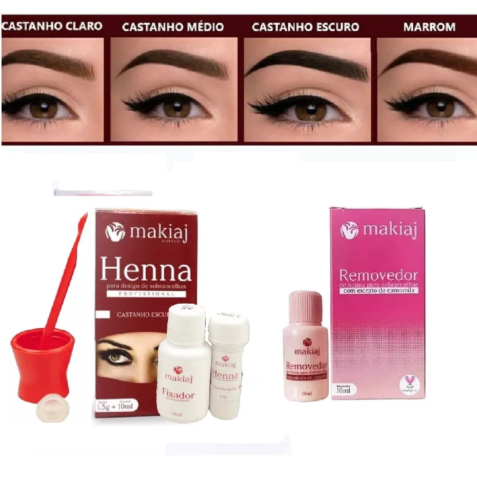 Kit Sobrancelha Henna Makiaj Completo Gel Removedor 1 Henna+1Removedor