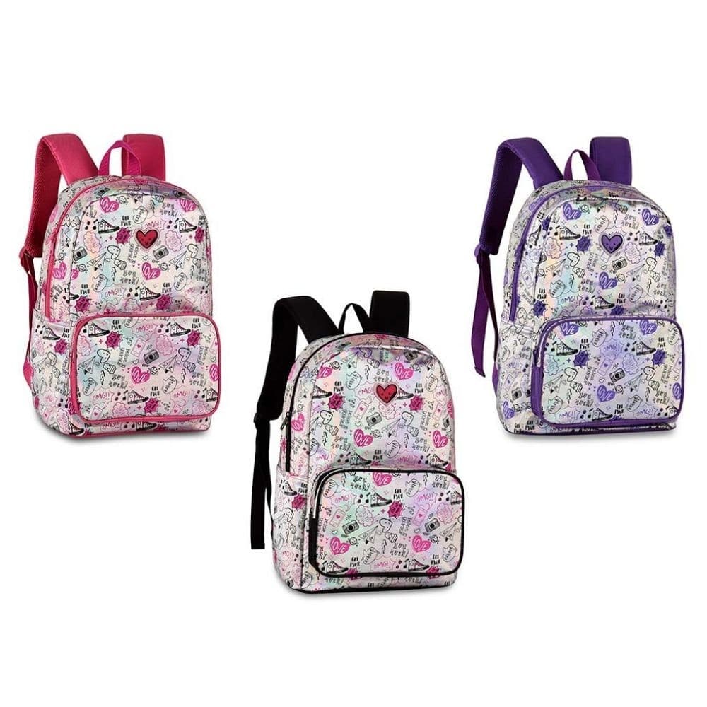 Mochilas Escolar Juvenil de Costas Holográfica Bolsa Menina Adolescente Girl Power Clio
