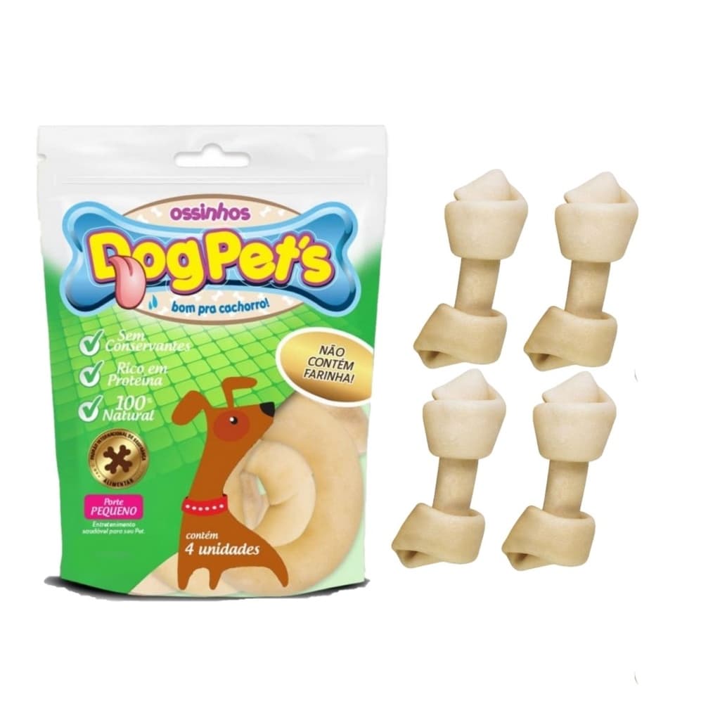 KIT Ossos para Cães DogPets 4x Rosca 8cm e 4x Ossinho Nó 6 cm