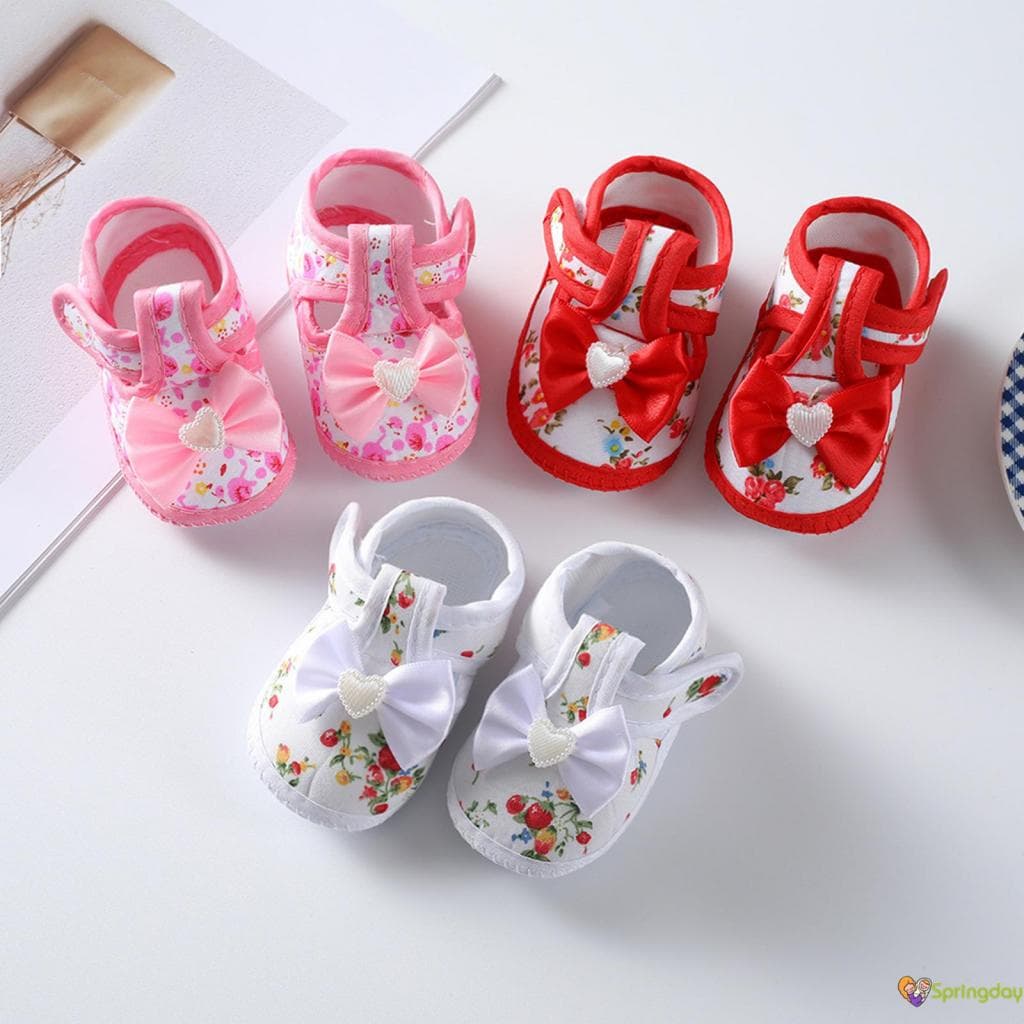 Sapatos Baixos para Infantil Bebês Meninas Sola Macia Laço Estampa de Flores Sapatos Antiderrapantes,0-12 Meses