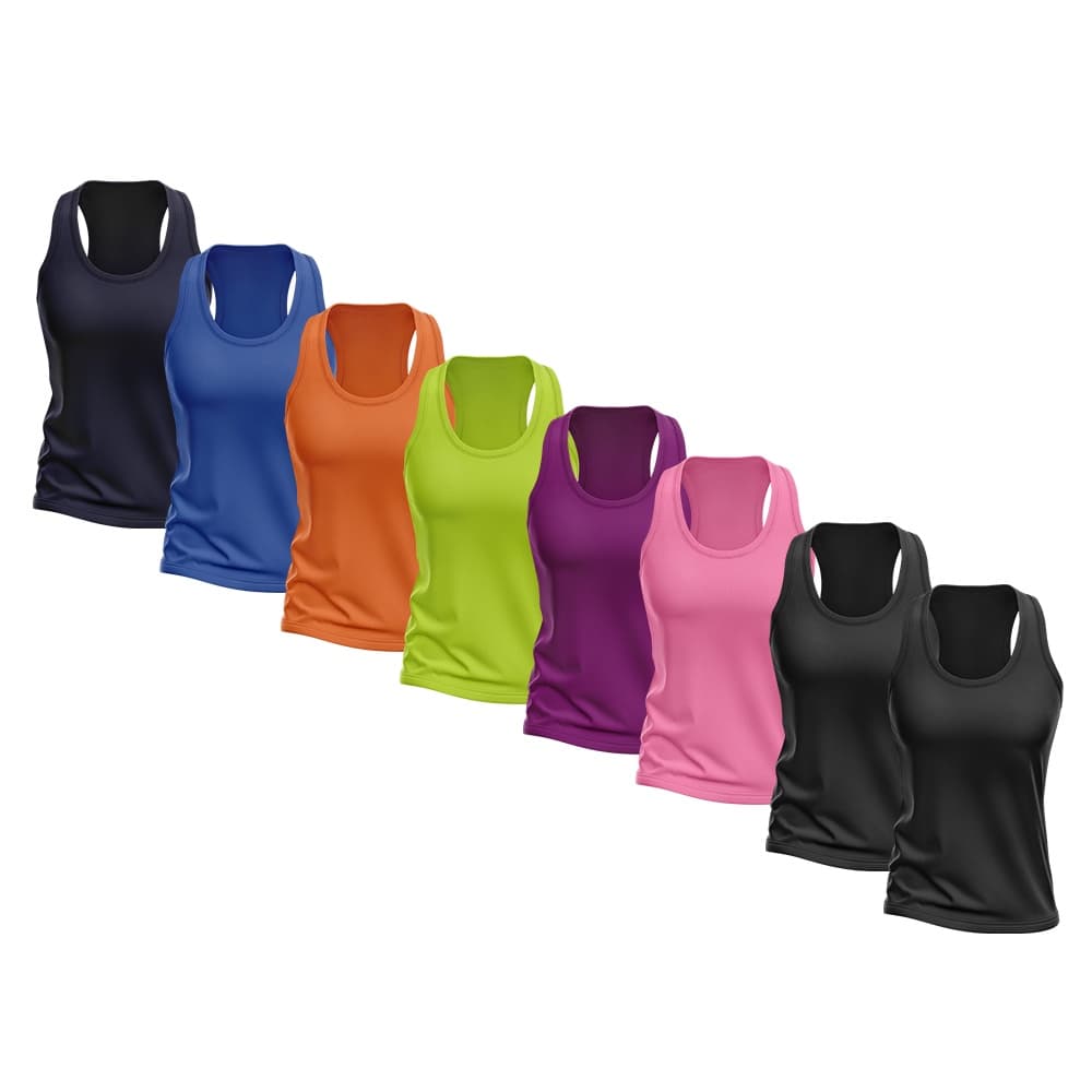 Kit 8 Regata Nadador Feminina Dry Fit Proteção Solar UV Fitness Academia Treino Blusinha Regatas