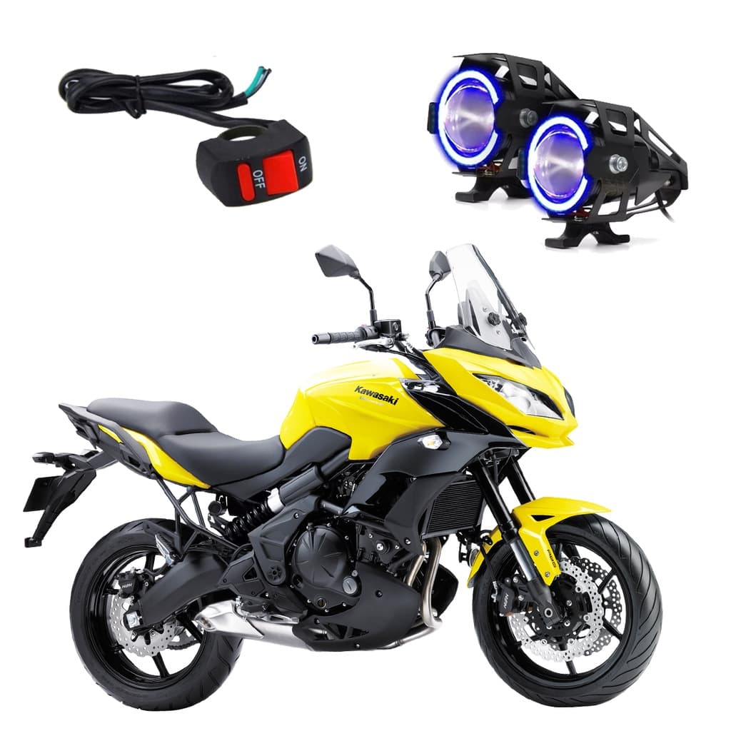 Par Farol de Milha Angel Eye U7 Mini Azul para Moto Kawasaki Versys City 650 2012 2013 2014 2015 2016 2017 até 2022