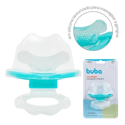 Mordedor Chupeta com Massageador De Gengiva  Azul Liso Buba + 4 Meses