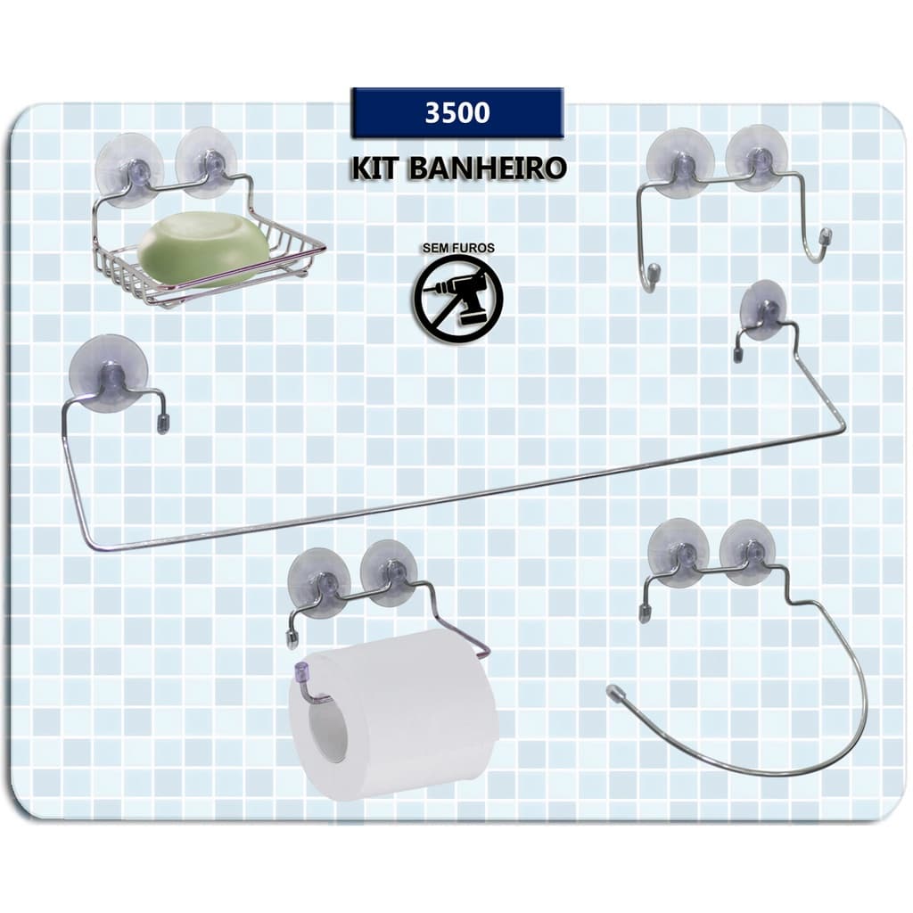 Kit Para Banheiro Acessórios com 5 Peças Acabamento BRANCO, PRETO e CROMADO
