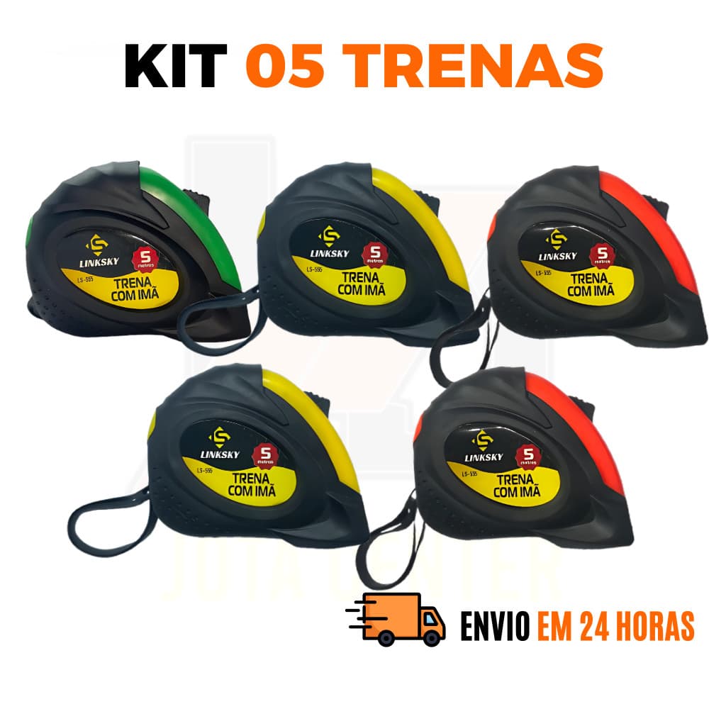 Kit Trena Métrica 5 Metros Fita de Aço Profissional Emborrachada