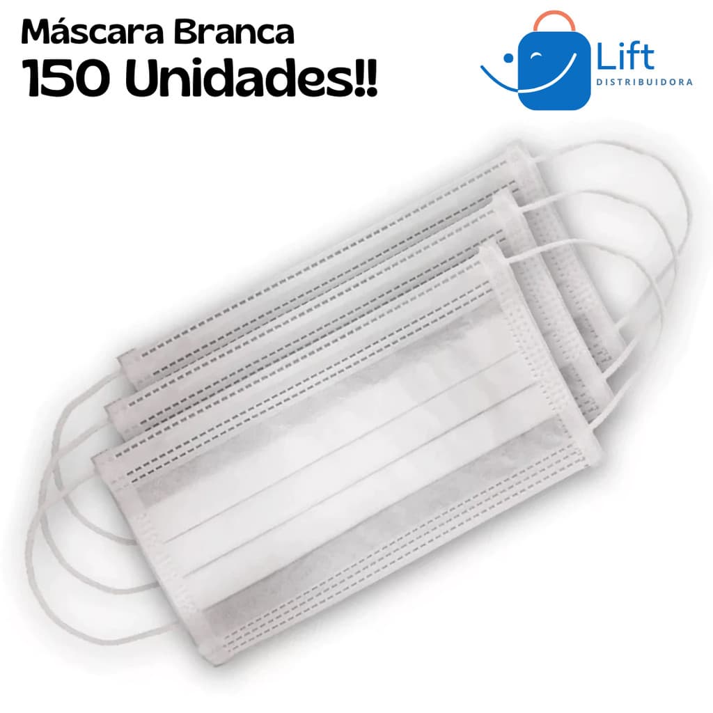 Kit 150 Máscaras Descartavel Branca Adulto Tripla Camada