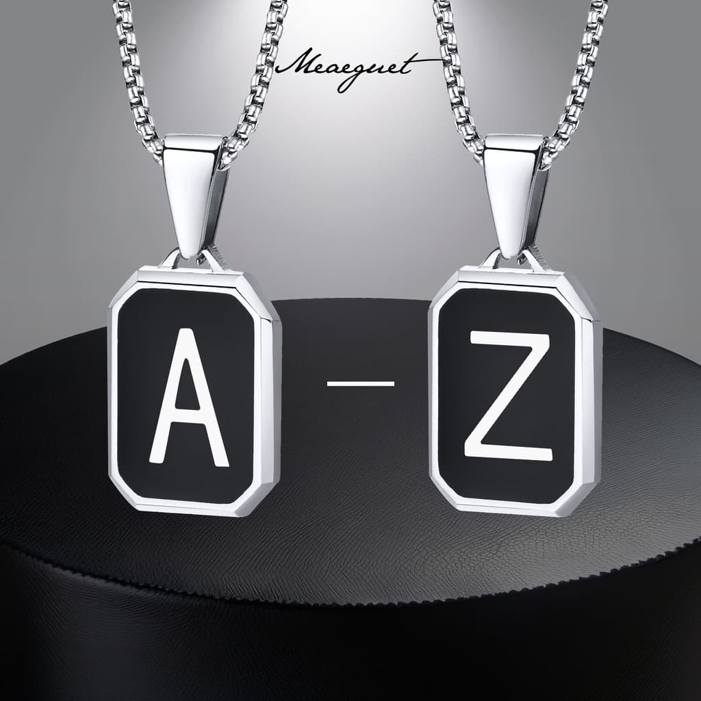 Meaeguet Black Fashion Necklace For Men Carta A-Z Pingente De Aço Inoxidável Presente De Aniversário Para Namorado