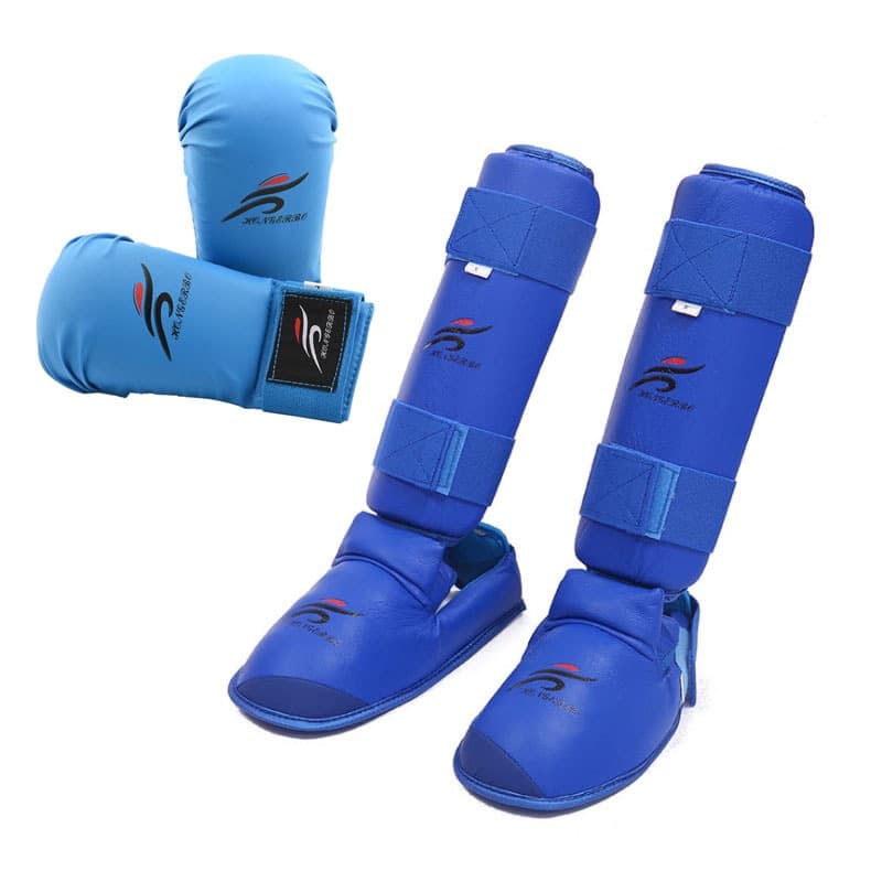 Kit Karate Muay Thai Luva Caneleira Luvas de Boxe Shinguard de Karate Taekwondo para Proteção dos Pés Luvas de Boxe de Três Peças Artes Marciais Sanda Thickened Professional Training Protective