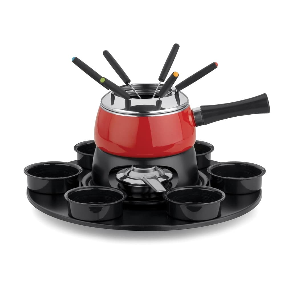 Aparelho De Fondue Com Base Giratória Cervinia Carroussel 18 Peça Para Queijo Chocolate Carnes Óleo Kit Conjunto Serviço
