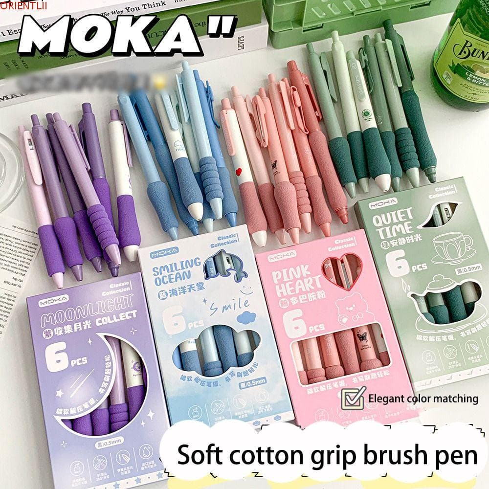 ORIENTLII 6 Pçs/Caixa Caneta Neutra , Gel Tipo Imprensa ST Esferográfica De Tinta Preta Soft Cloud Grip 0.5mm