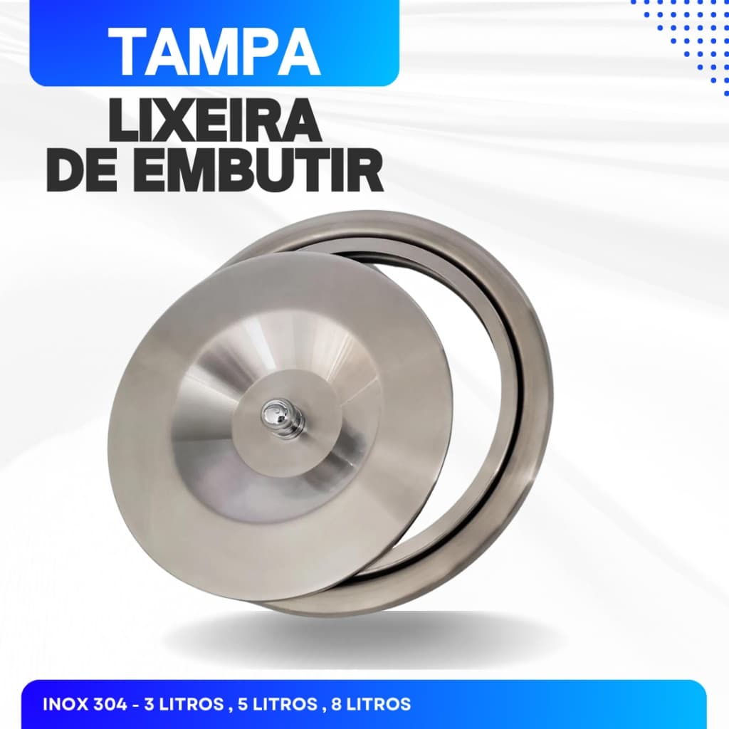 Tampa Lixeira inox + Aro de Lixeira de Embutir - 3 Litros 5 Litros 8 Litros para Casa Cozinha Banheiro