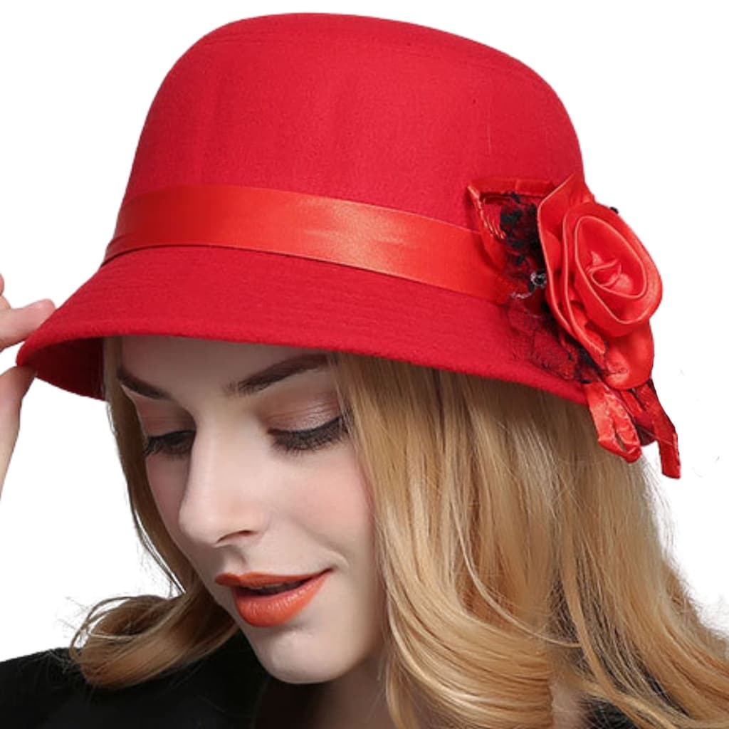 Chapeu Cloche De Feltro Detalhe Em Laço De Flores Vintage
