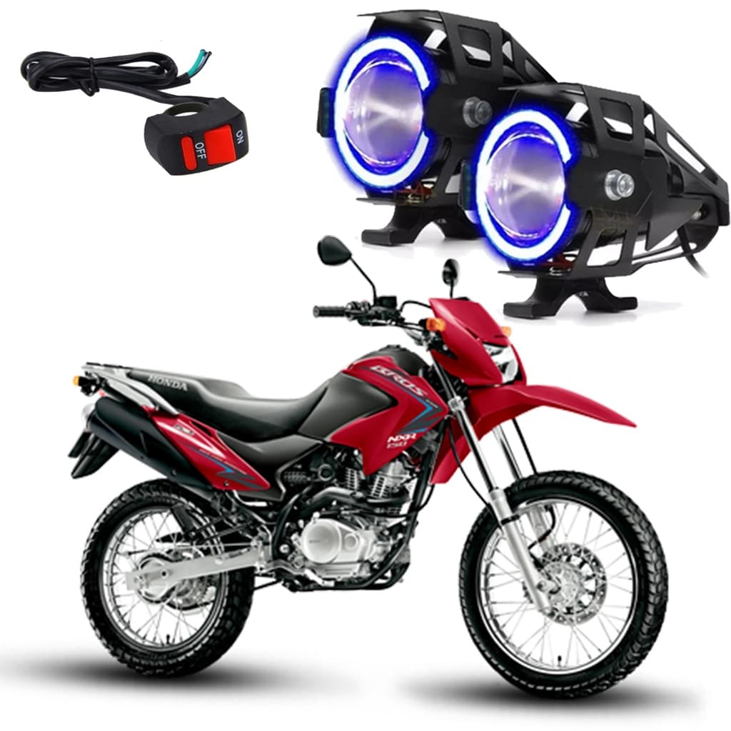 Par Farol de Milha Angel Eye U7 Mini Azul para Moto Honda NXR 150 BROS ESD 2003 2004 2005 2006 2007 até 2022