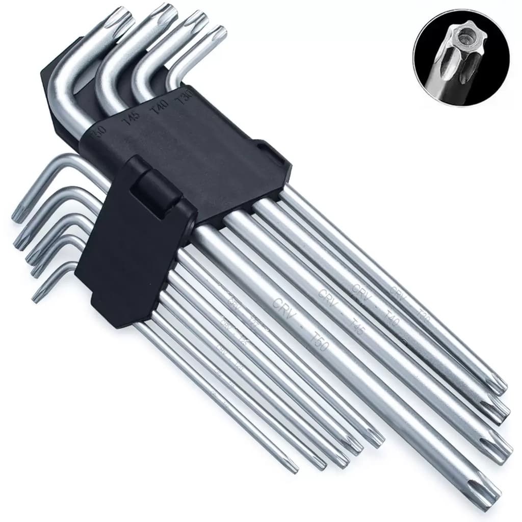 Jogo De Chave L Torx Com 9 Pecas Suporte Na Cartela Ferramenta Cabo Longo Com Guia Profissional