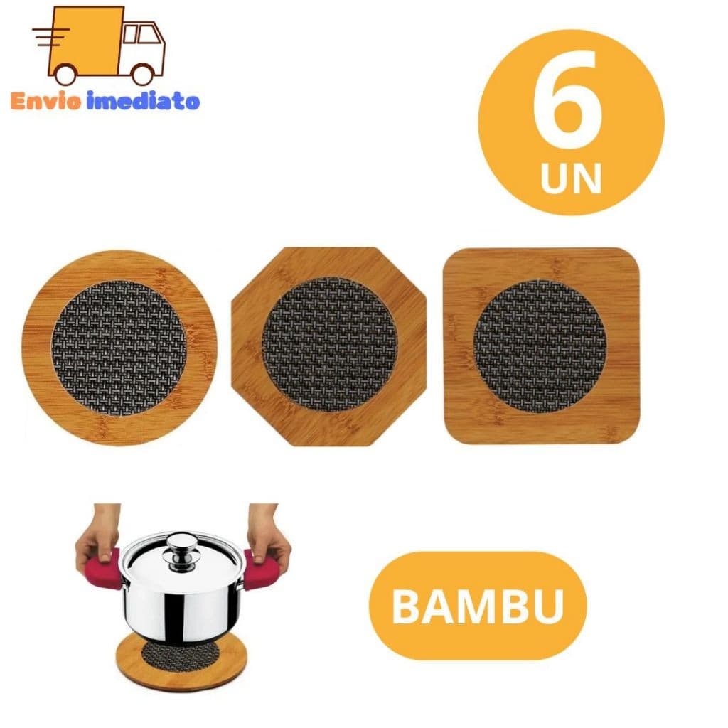 KIT 6 Descanso De Panela Bambu Protege Jogo Americano Mesas Contra Riscos Para Casa Cozinha Multiuso